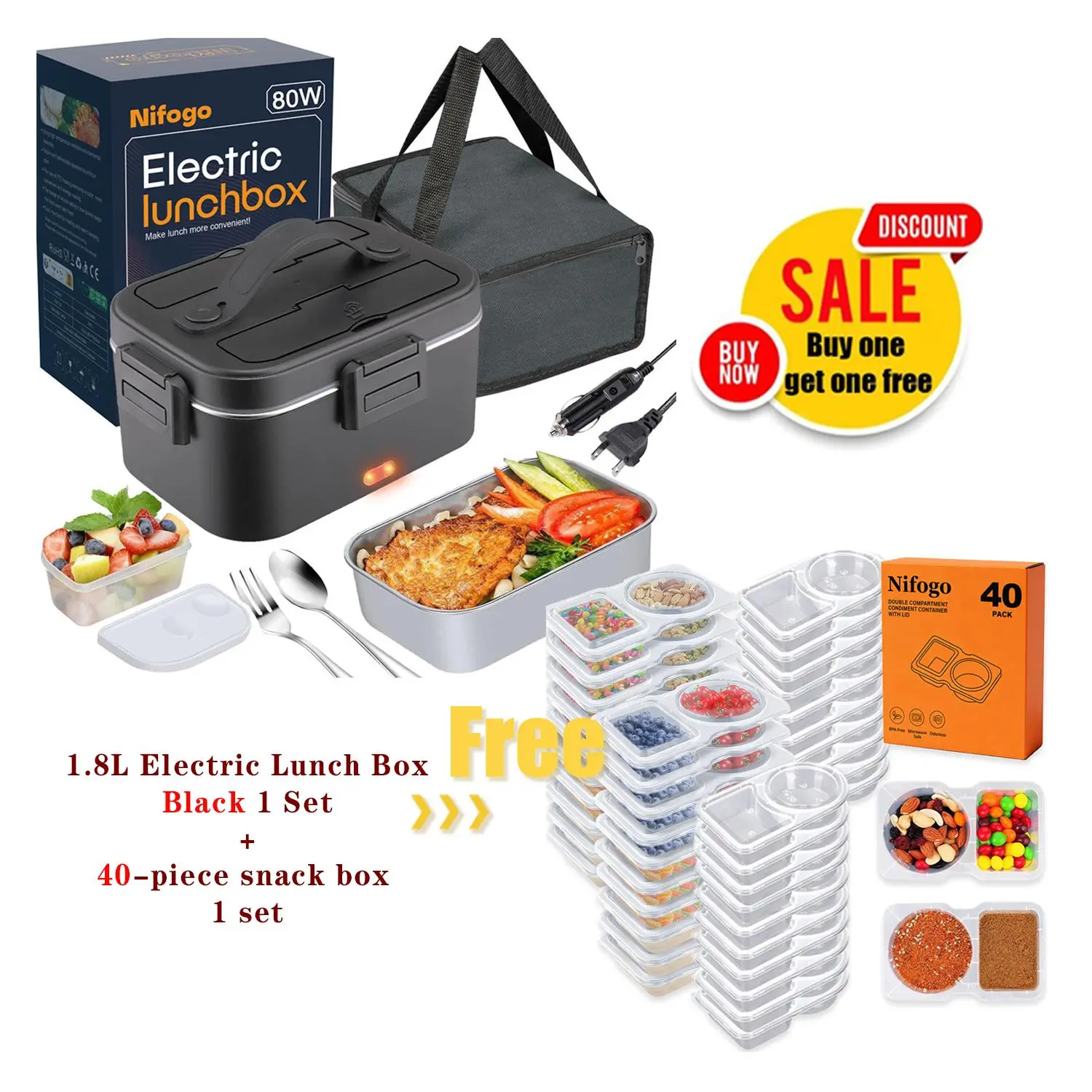 1.8L/Black/YYD+40Pcs Snack box