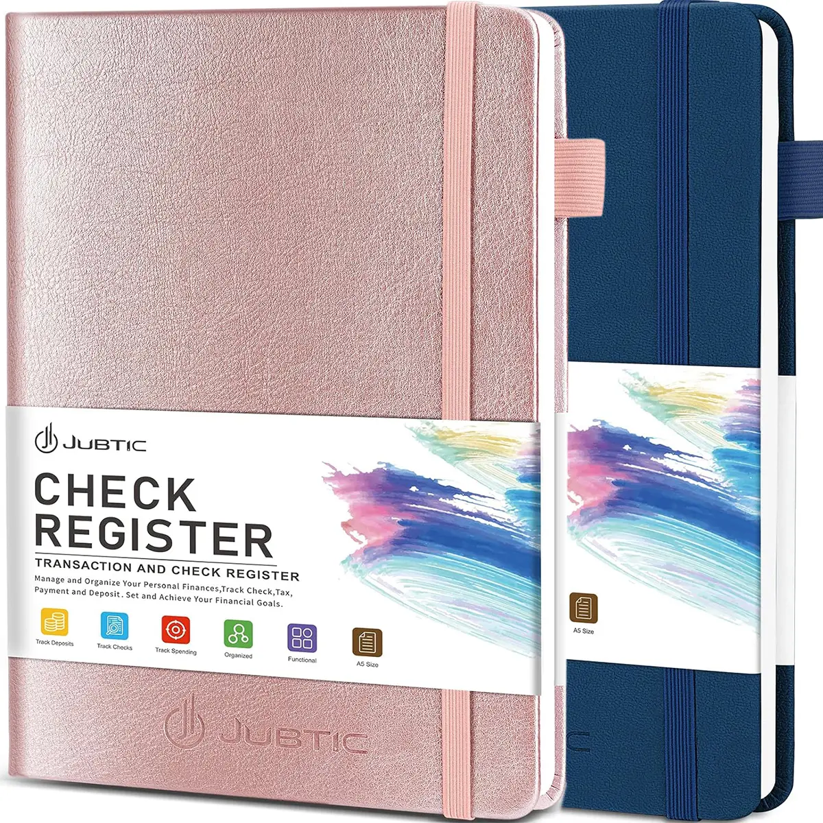 Check Registers for Personal Checkbook, A5 Hardcover（Rose Gold*Blue)