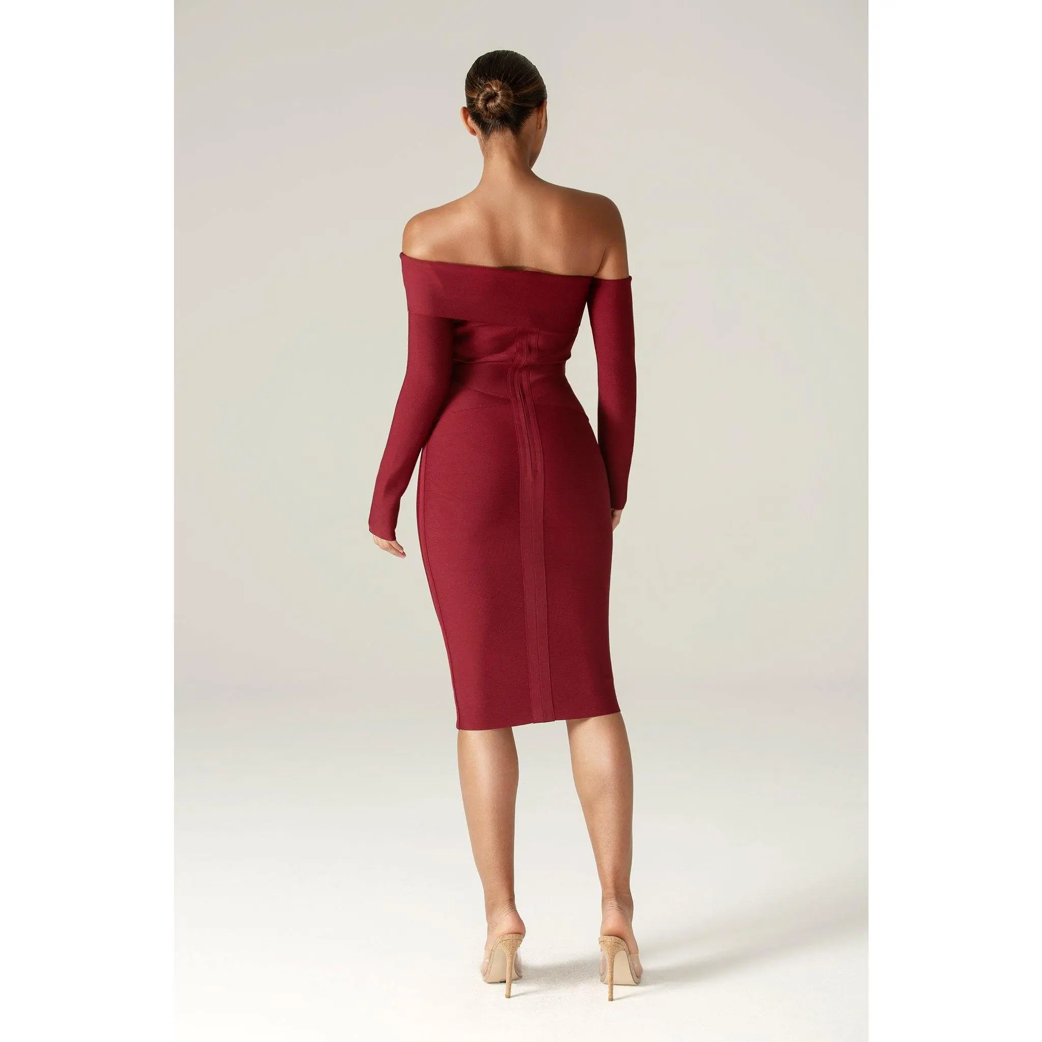 Shiva Off-Shoulder Bandage Midi Dress - Maroon | Elegant Bodycon Dress with  Pencil Cut for Women - Stretchy Shapewear Fit - Party, Evenings & Formal  Wear Outfit - Chic Women's Fashion - TikTok Shop