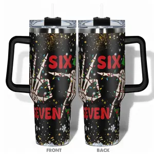 1pc Six Seven Christmas Cup 40oz/30oz/20oz/14oz Skull Funny 67 Hydration Tumbler Stainless Steel Water Bottle Designs, Leakproof Large Capacity, Needed for Gym, Hiking, Travel Ideal Birthday Christmas Gift