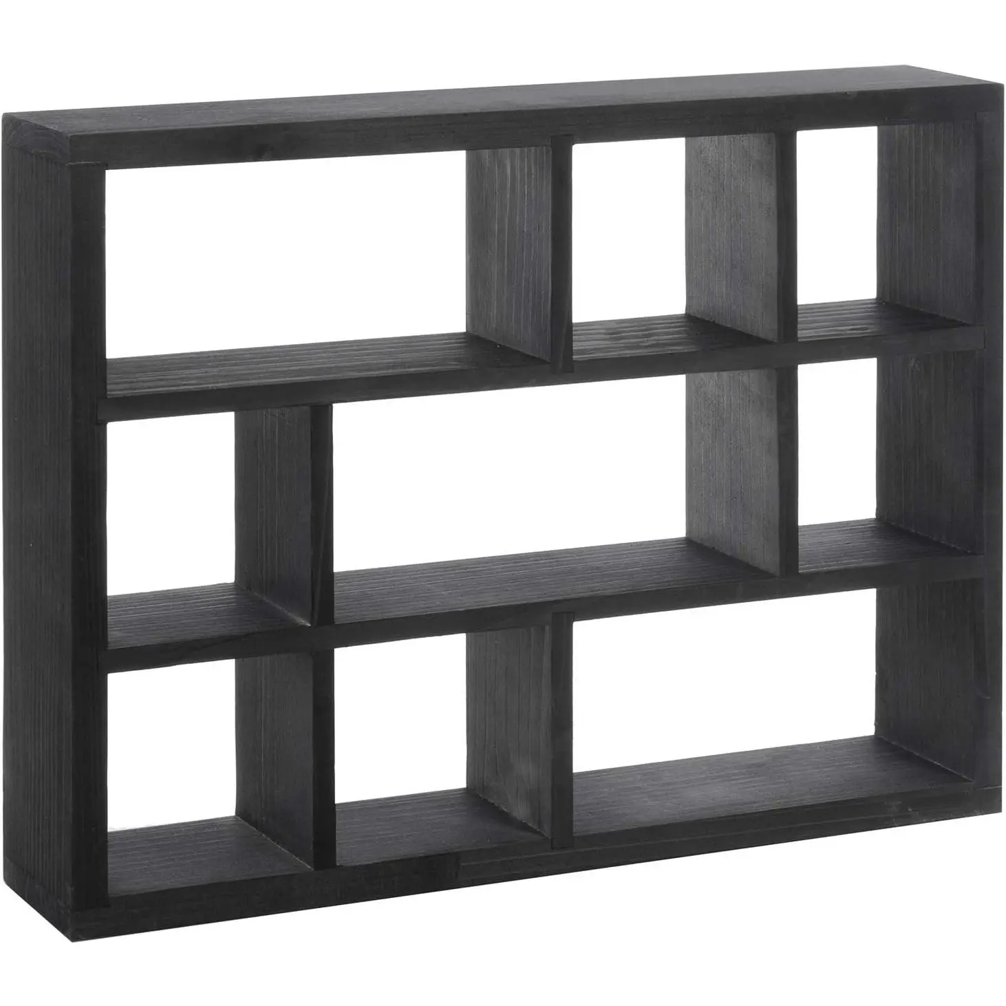 9 Compartment  Solid  Shadow Box, Wall Mountable Curio Display Case, Freestanding or Floating Shelf for Collectible Figurines,  (Matte Black)