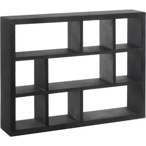 9 Compartment  Solid  Shadow Box, Wall Mountable Curio Display Case, Freestanding or Floating Shelf for Collectible Figurines,  (Matte Black)