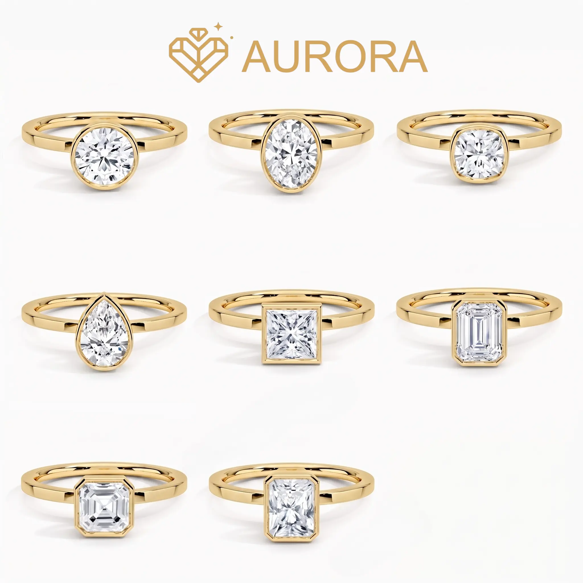 【#258 Classic Bezel Series】 Synthetic Moissanite Engagement Ring - Solid 925 Sterling Silver Solid Metal, Multiple Shapes, 8 Styles, Ideal for Special Events, Artificial Gemstone Jewelry
