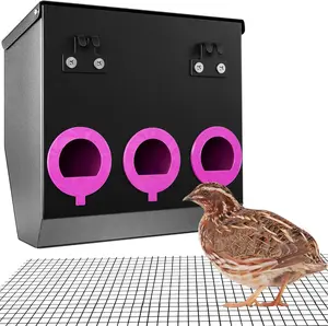 CluckRoots No Waste Quail Feeder for Japanese Coturnix Quail Jumbo Pharaoh 1.5’’ Port Design 3-Port Space-Saving Outdoor-Hanging Feeder for Wire Mesh Cage Hutch Pen