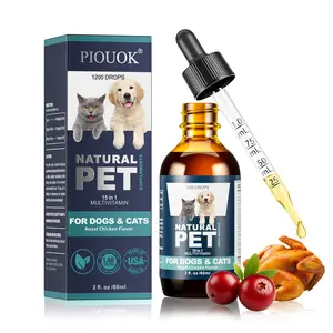 PIUOUK Natural Pet 15 in 1 Multivitamin for Dogs & Cats - Liquid Drops Supplement with Glucosamine, Cranberry, MSM, Vitamins C D B Complex - Roast Chicken Flavor, Hip & Joint, Skin & Coat, Immune Support - 2 fl oz / 60ml, 1200 Drops, Made in USA