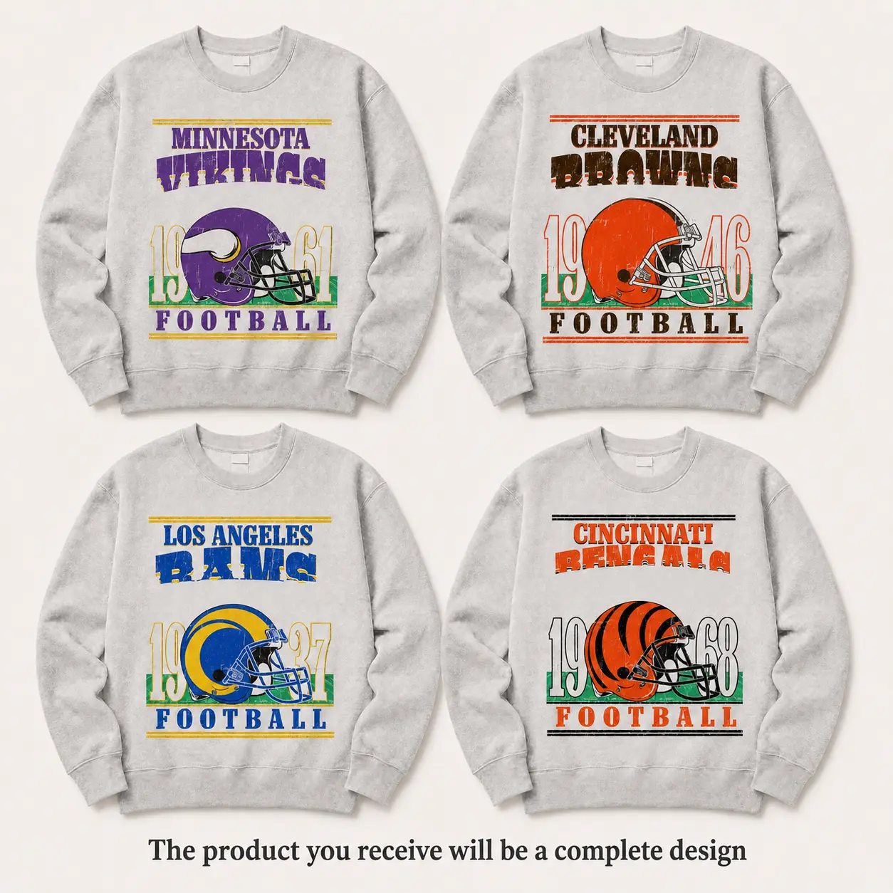[Sweatshirt] Vintage 90s All Team Football Unisex Ash Grey Sweatshirt, Retro Game Day Tees, Gift Shirt for Football Fans, Game Day Outfit