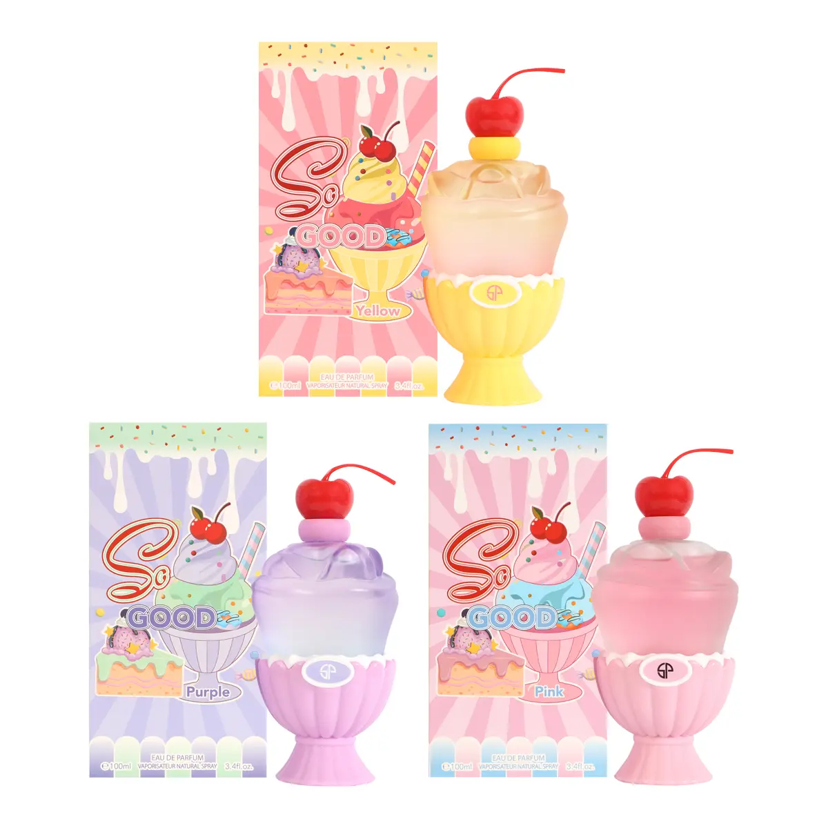 Secret Plus SO GOOD Trio Bundle of Yellow, Purple and Pink Eau De Parfum Natural Spray 100Ml/3.4fl.oz.