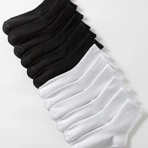 Women's 12 Pairs Solid Crew Socks, Basic Simple Breathable Sweat-absorbing Mid-calf Socks for Daily Wear, Women's Hosiery for All Seasons, Socks for Women,  Crew Socks Women, Plain Socks