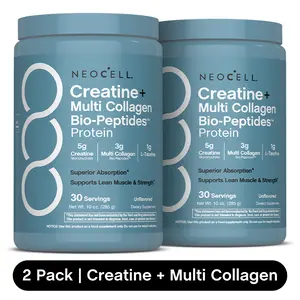 2x NeoCell Creatine Monohydrate Powder - With Multi Collagen Peptides - 60 Servings - Unflavored - for Women and Men - 20oz Total of Creatine + Collagen