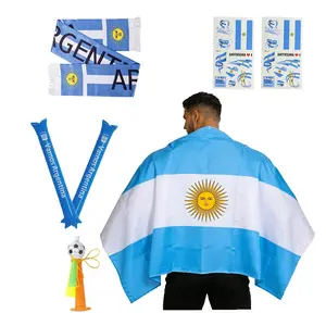 2026 Gear Fan Set, 7 Piece Argentina Flag Cape Costume - Includes Flag Cape, Soccer Scarf, Stickers, Horn, Thunder Sticks for Viewing Parties & Fan Gift