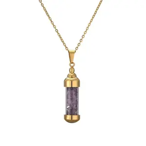 Amethyst Crystal Perfume Bottle Pendant | Handmade Calm Necklace | Anxiety Relief & Deep Sleep #AmethystCalmNecklace #AntiStressCrystal