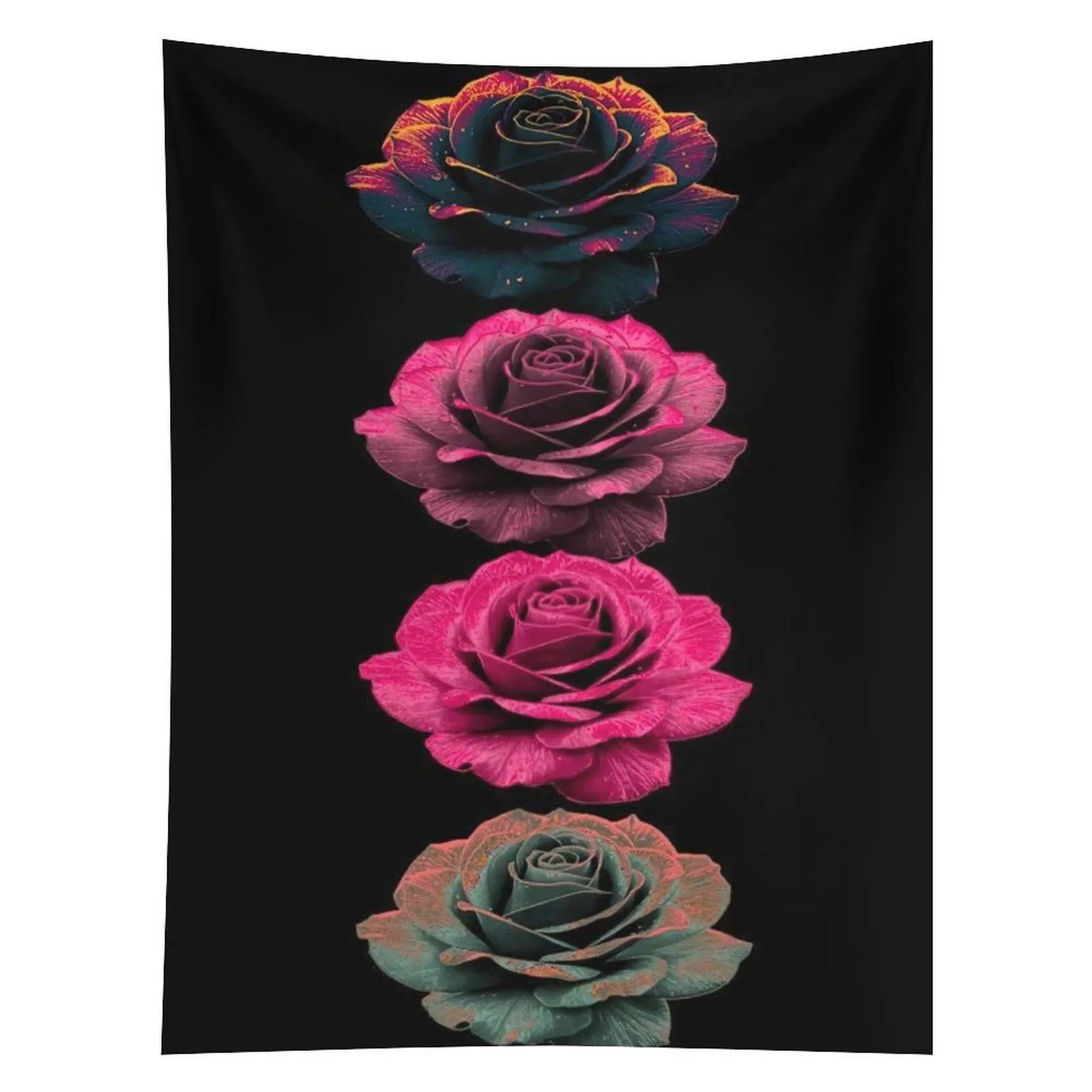 Neon Rose Tapestry Black Background Colorful Floral Wall Hanging Decor