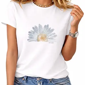 Watercolor Daisy Floral Print Casual Crewneck T Shirt For Everyday Wear