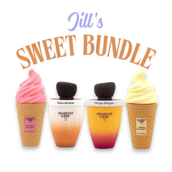 Jill's Sweet Bundle | Arabiyat Sugar | Cotton Blush + Dulce De Leche + Mango Affogato + Lemon Sorbet | Unisex Fragrance | 100 ML - 3.4 OZ | Eau De Parfum | Strawberry - Raspberry & Coconut