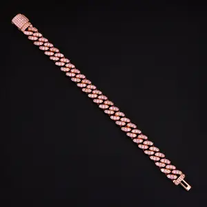 8mm Pink Iced Out Cuban Bracelet - Rose Gold
