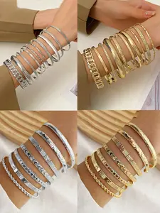 Women's Fashion Bracelet Set Trendy Stack Bangle, Simple Design, Elegant Jewelry for Daily Wear, Perfect Gift Idea for Her, Stylish Accessory Collection