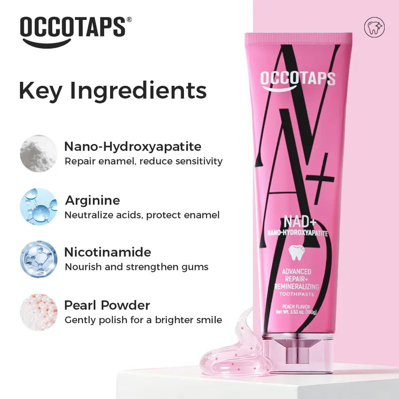 OCCOTAPS Nanoscale Hydroxyapatite NAD+ Youth Dental Care Toothpaste, Peach Flavor, Contains Neither Fluoride nor Alcohol, Advanced Whitening, Gum Protection, Enamel Repair, Anti-Cavity, Dental Care Toothpastes