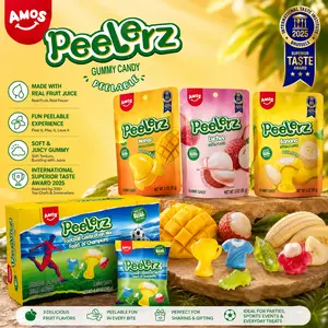 AMOS Peelable Soccer Peelerz Football Celebration Mix Gummy Candy, -Shaped Fruit Gummies, Strawberry/Orange/Raspberry/Green Apple Flavors, 8.47oz