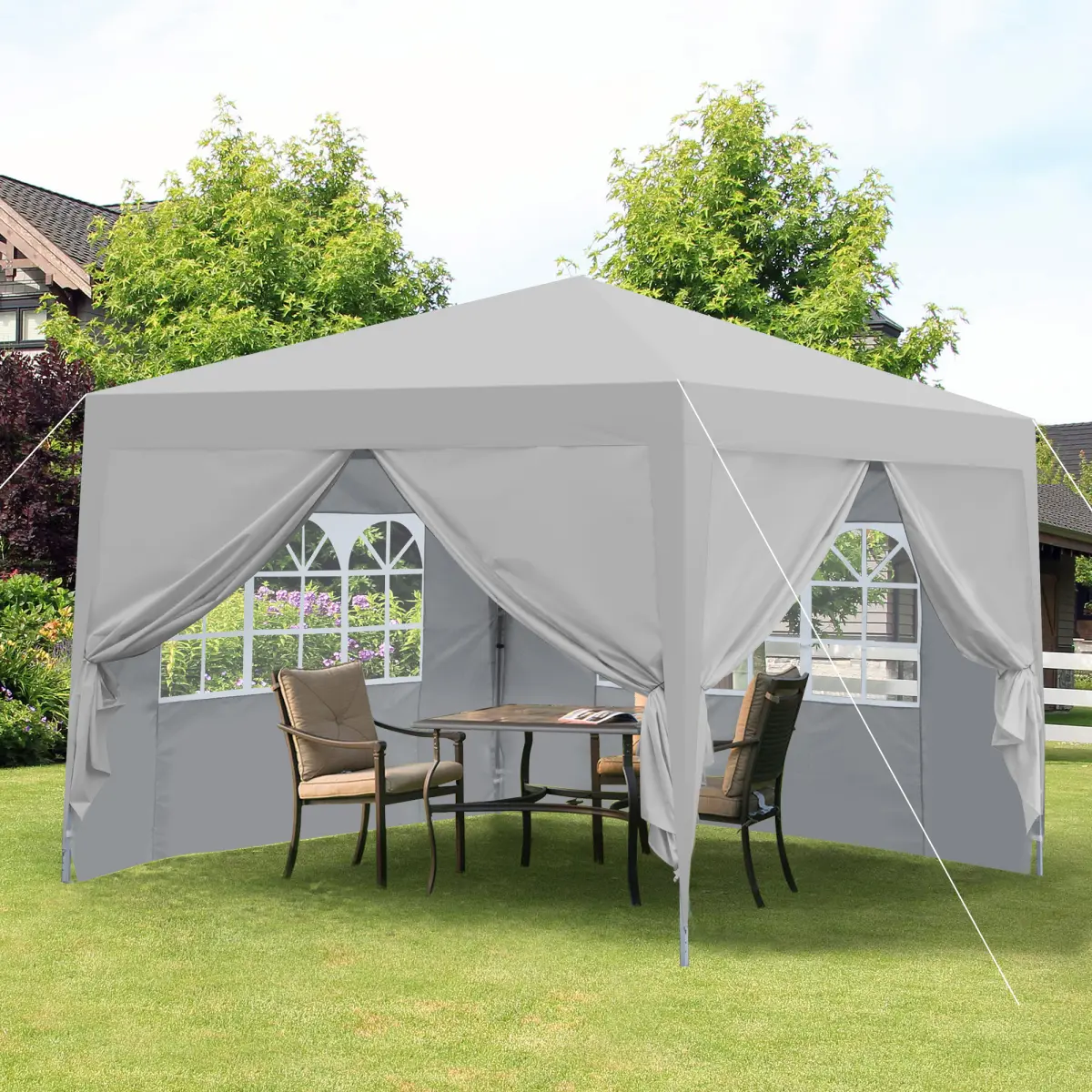 Gray 10x10Ft Outdoor Pop Up Gazebo - Portable Awnings, Removable Zippered Sidewall, 2 Windowed Sidewalls, 4 Weight Sand Bags, Carry Bag, Patio Canopy, Outdoor Shade Solution, Sunshade Shelter, Outdoor Shade Canopy