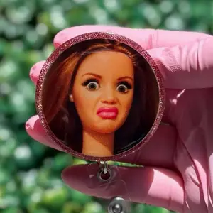 cringe face badge reel, pink glitter, meme badge reel, funny badge reel, healthcare badge reel, office badge reel