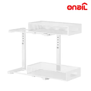 2 Pack Under Sink Organizer,Adjustable Height,2 Tier Pull Out Under Cabinet Organizer,Slide Out Thickened Metal Under Sink Storage for Kitchen Bathroom Laundry Cabinet Pantry,White,black Shelf Rack Racks