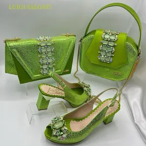Luigi Salgati High-Heeled Sandals with Rhinestone Bow & Matching Handbag Set for Women in European Sizes 37-42
