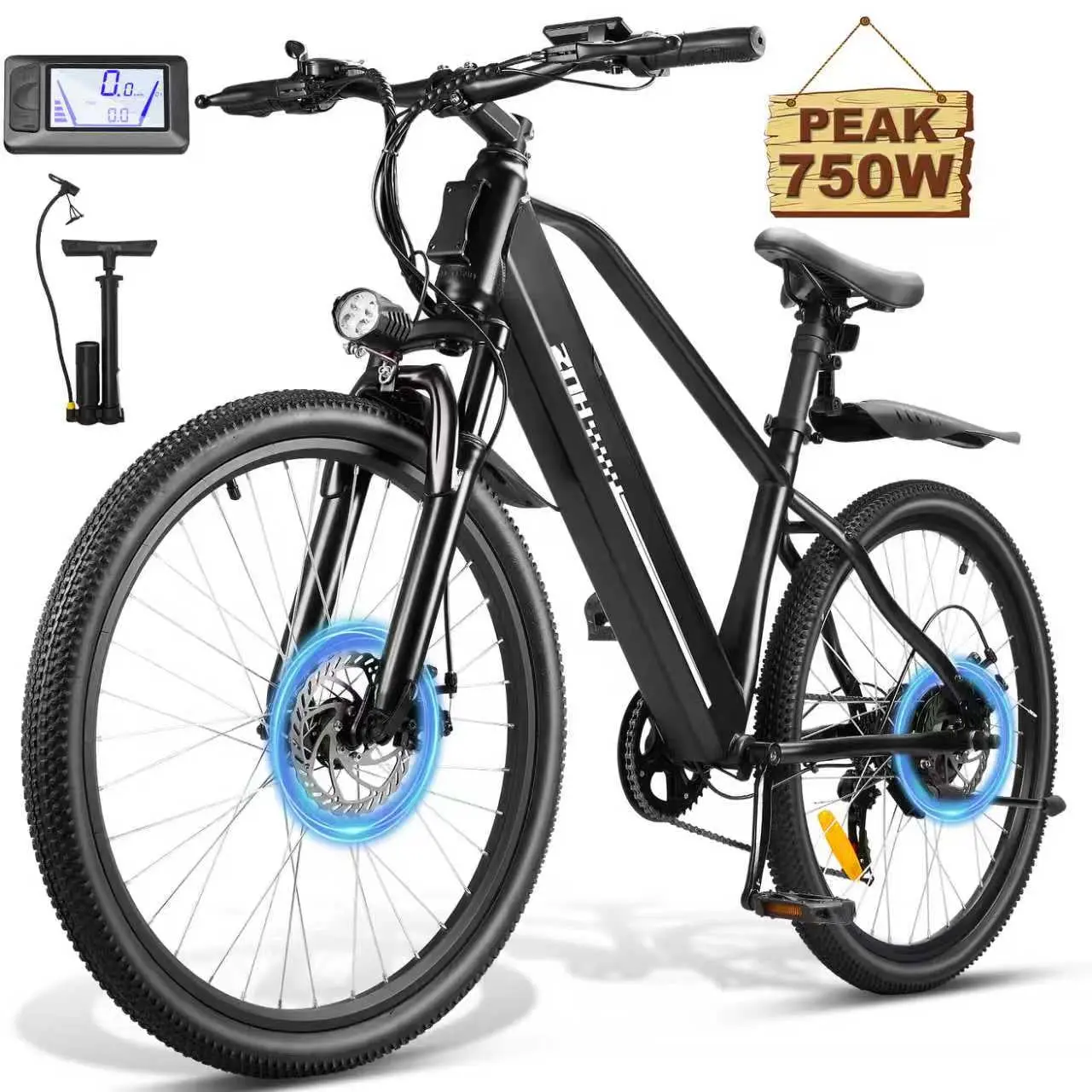 26" Electric Mountain Bike for Adults, 750W Brushless Motor, 48V Battery, 7-Speed Off-Road Bicycle with Durable Tires, LCD Display, 330lbs Capacity, UL2849 Certified, 85% Pre-Assembled, 15-Minute Quick Installation, Double Disc Brakes, Trail Riding, Led L