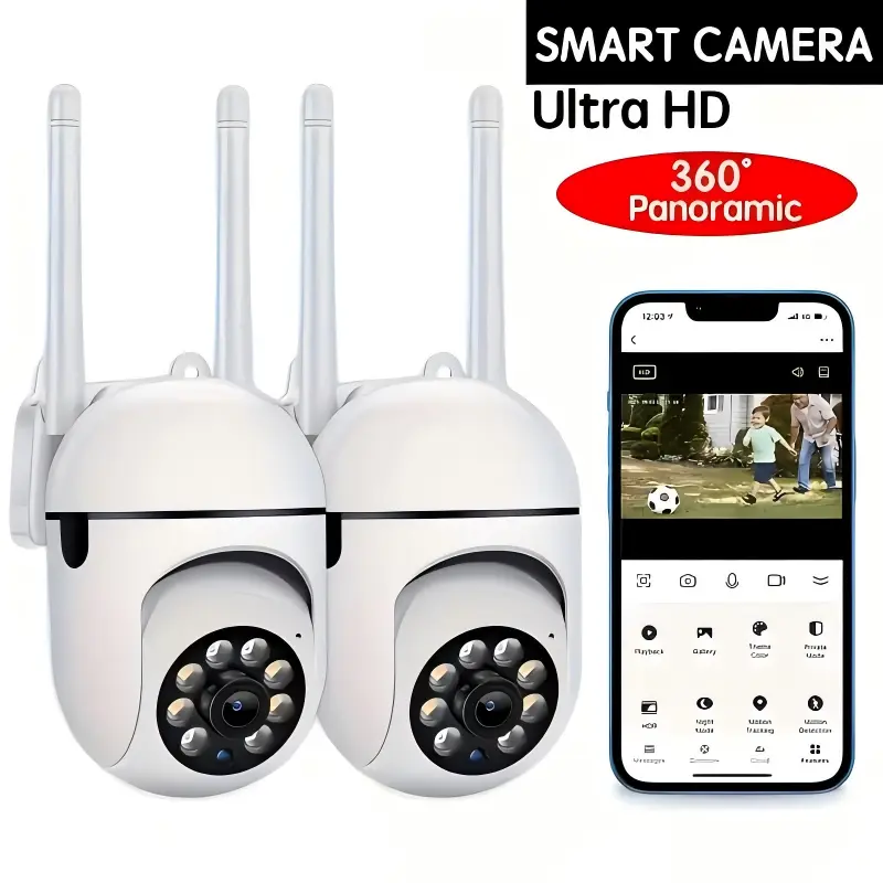 2pcs  WiFi  Camera, smart human/vehicle/pet detection, motion alert, IP54 waterproof，two-way audio, HD night vision, real-time remote viewing, supports SD card & cloud storage