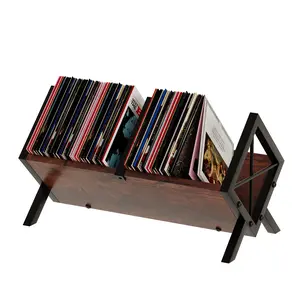 ALISENED Vinyl Record Holder, Record Storage Rack Holds 80-100 LP，Wooden and Metal Record Organizer, Quick Assembly Magazine Holder Vinyl Record Display Stand for CDs, Magazine, Albums