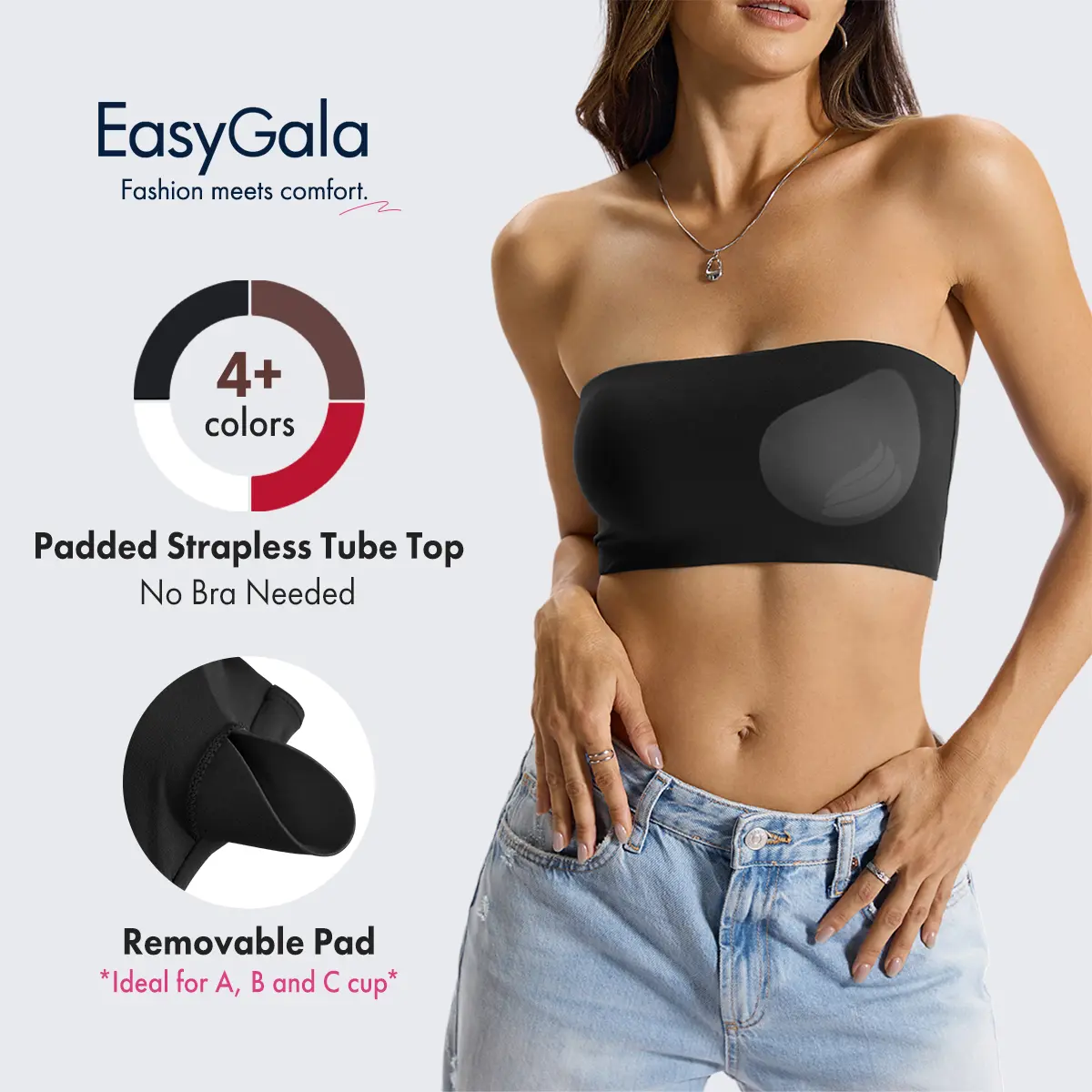 EasyGala Womens Padded Double Lined Tank Top Bandeau Strapless Tube Tops Crop Backless Shirts Sexy Going Out Tops 2026 #summervibes,#sohochic,clothes for back to school,first day of school outfits