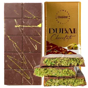 BeeMax Authentic Dubai-Style Chocolate Bar - 7oz (Pack of 1) Luxurious Milk Chocolate with Kadayif & Pistachios - Middle Eastern Indulgence - Imported from Turkey - For Gift or Special Occasions