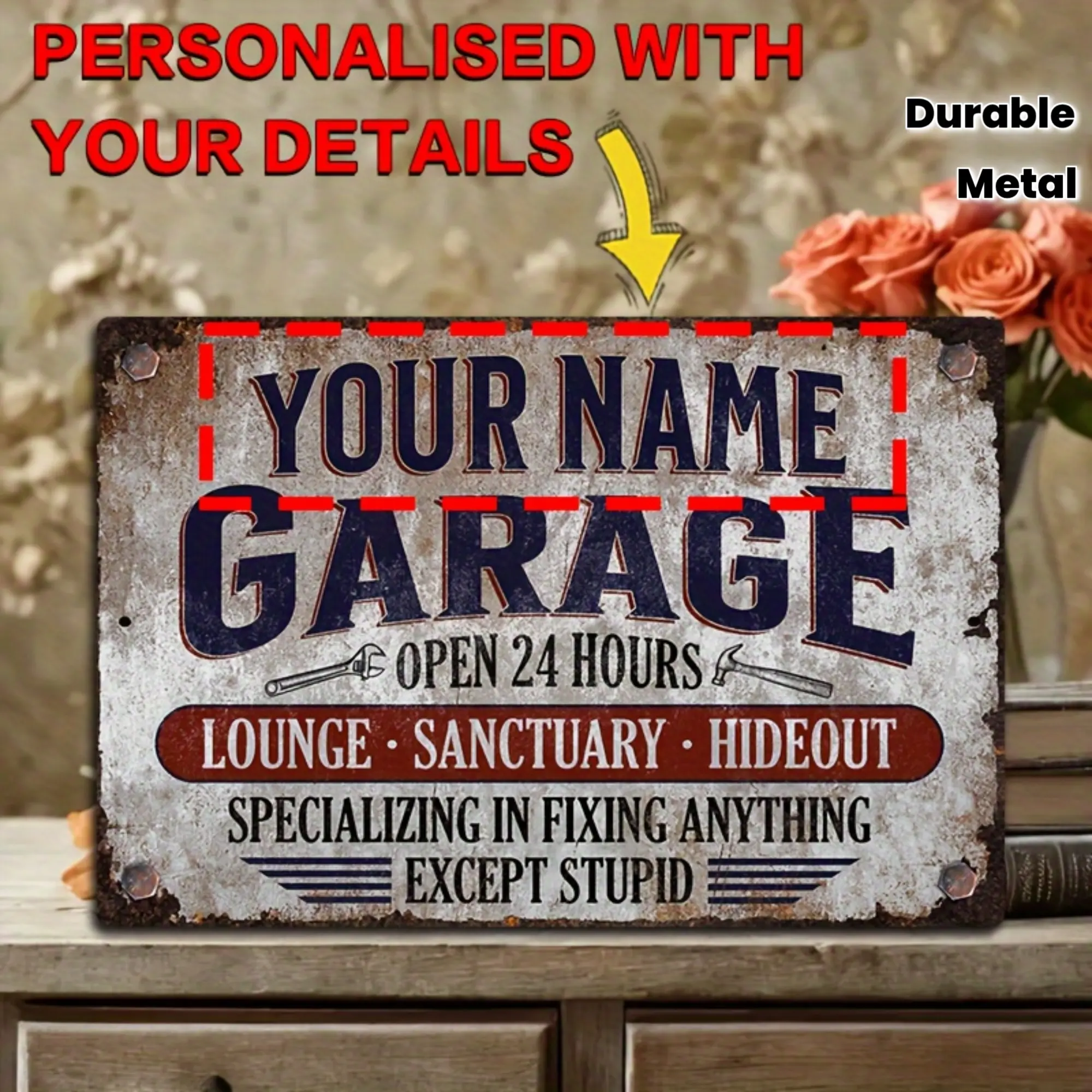 Customizable 8x12 in Personalized Metal Decorative Wall Sign, Durable Vintage Wall Plaque, Garage Decor Gift for Adult Home Supplies