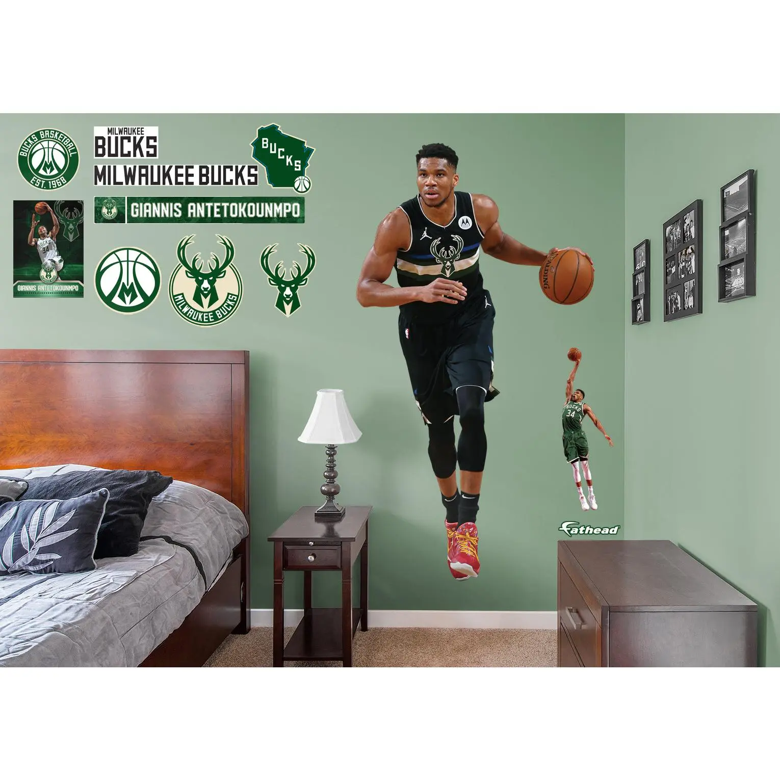 Official NBA Milwaukee Bucks Giannis Antetokounmpo RealBig Black Jersey Collection Reusable Vinyl Sports-Themed Sticker Assortment, Game Day Home Decor, Sticker Deco for Rooms