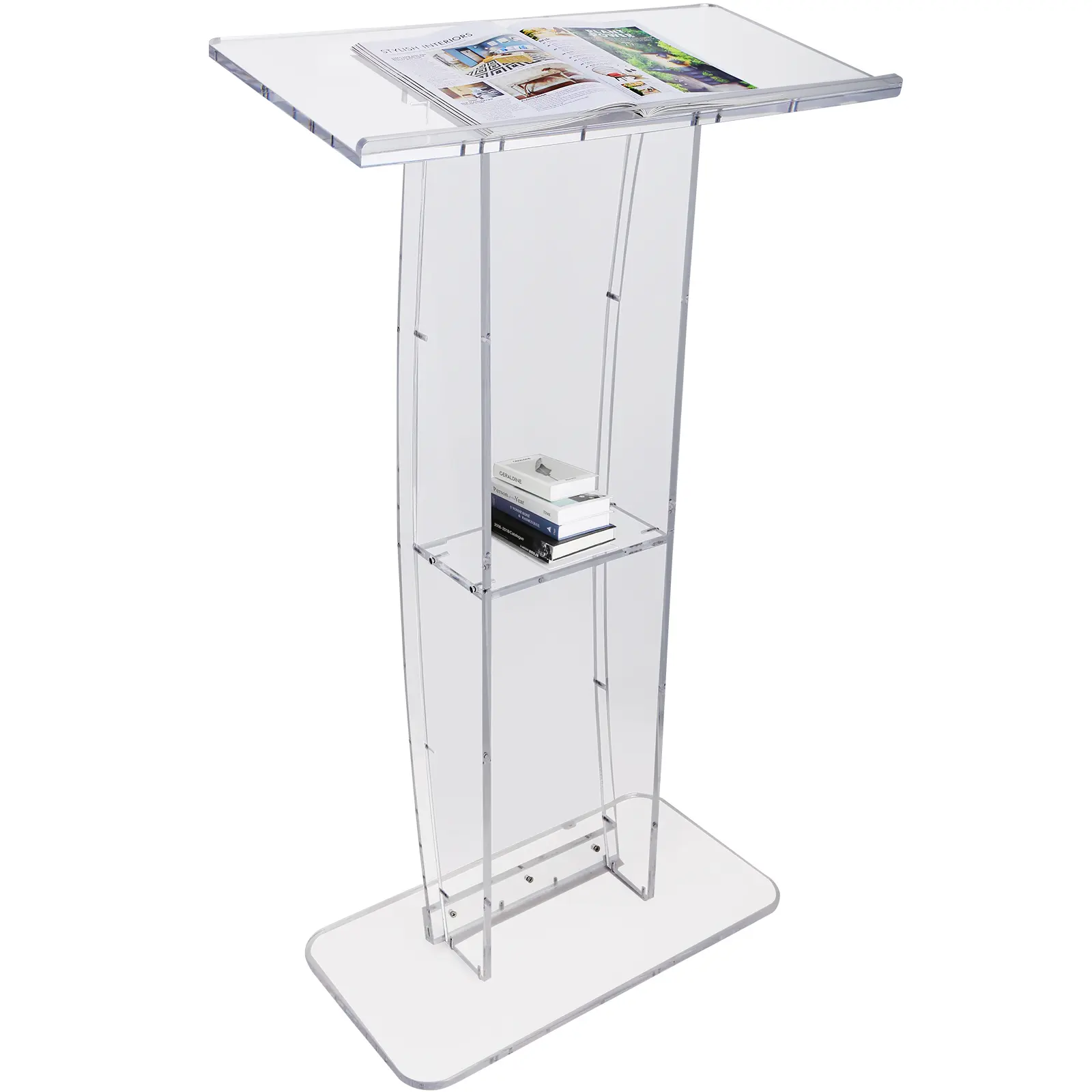 【Summerfinds】VEVOR Acrylic Podium 47" Clear Acrylic Podium Stand with Wide Reading Surface & Storage ShelfFloor-standing Clear Pulpits Acrylic for Church Office School