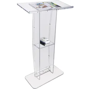 VEVOR Acrylic Podium,  47" Clear Acrylic Podium Stand with Wide Reading Surface & Storage Shelf, Floor-standing Clear Pulpits Acrylic for Church Office School