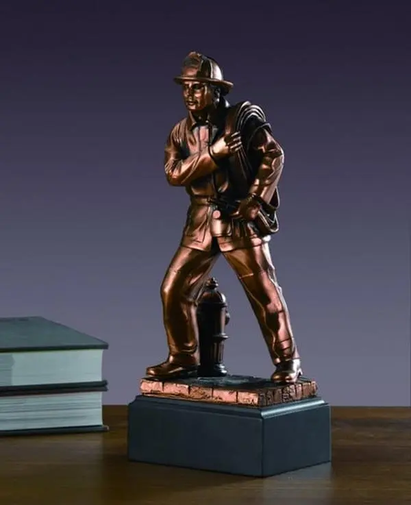 Marian Imports F54059 Fire Fighter Bronze-Plated Resin Sculpture, Home Decor Ornaments for Room Decor