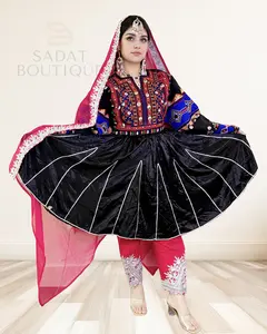 Title: Black Afghan Dress with Royal Embroidery & Pink Scarf Se