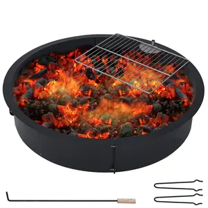 GARVEE 32" Fire Pit Ring with Grill-Grate, 2.5MM Steel Heat-Resistant Round Fire Pit Insert for Above or In-Ground Use, Ideal for Camping, Garden, and Backyard Cooking