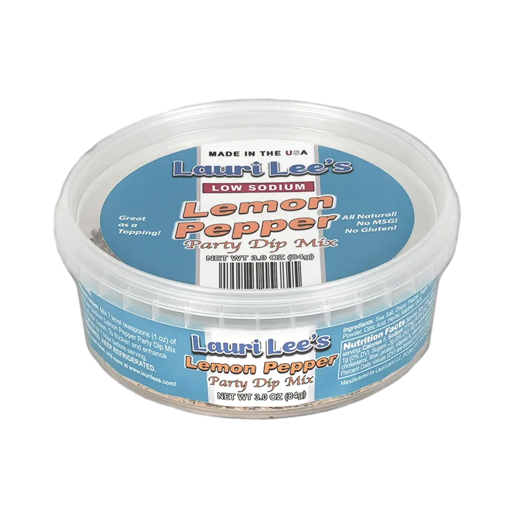 Lauri Lee's Low Sodium Lemon Pepper Party Dip Mix - 3 oz. Tub - This Amazing Dip is Perfect for Vegetables, Chips, Pretzels & Wings - Made in USA