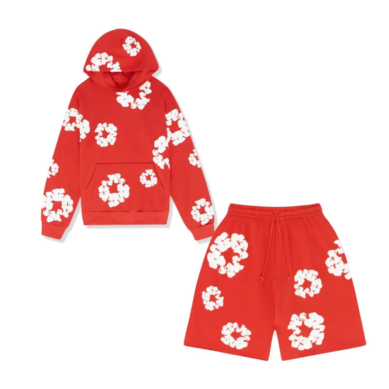 2025 Unisex red Denim-Inspired Hoodie Set | Loose Fit Casual Pullover for Men and Women