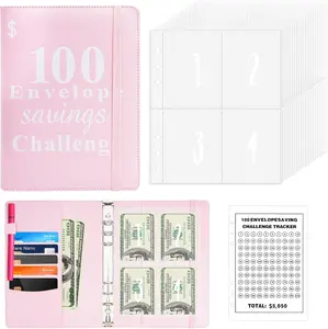 100 Envelopes Money Saving Challenge,Money Saving Binder 100 Envelope Challenge Binder with Cash Envelopes & Laminated Tracker,A5 Savings Challenge Book with Envelope-Pink