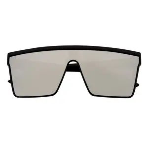 EDGE - Flat Top Rimless Rectangle Sunglasses Gloss Black Silver Mirror