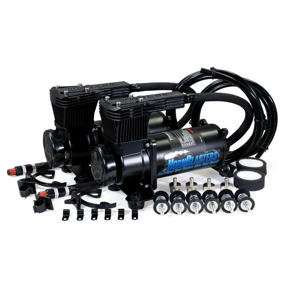 Dual HB-3Q Air Compressors | 200 PSI Capable | 100% Duty Cycle @ 100 PSI | Weather Resistant | 12-Volt DC Dual HB-3Q Air Compressors | 200 PSI Capable | 100% Duty Cycle @ 100 PSI | Weather Resistant | 12-Volt DC