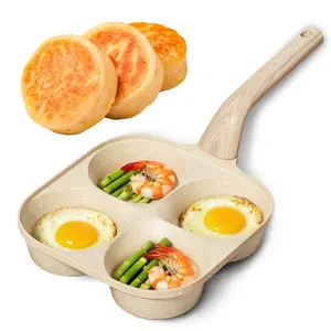 Nonstick 4-Section Egg Frying Pan – Multi-Use Divided Skillet for Quick Breakfast, Omelets, Pancakes & Mini Burgers, Fits Both Gas and Induction Cooktops