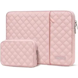 MOSISO Laptop Case 13.3 inch, 13-13.3 inch Laptop Sleeve Compatible with MacBook Air/Pro 13 / Pro 14, HP Dell Acer ASUS Lenovo,Square Quilted Vertical Computer Bag with Pocket&Small Case, Chalk Pink