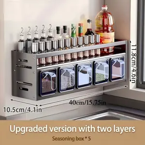 Wall Mounted Seasoning Organizer Set, Stainless Steel Spice Drawer Box with 3/4/5 Drawers, No Drill Storage Rack for Kitchen and Pantry