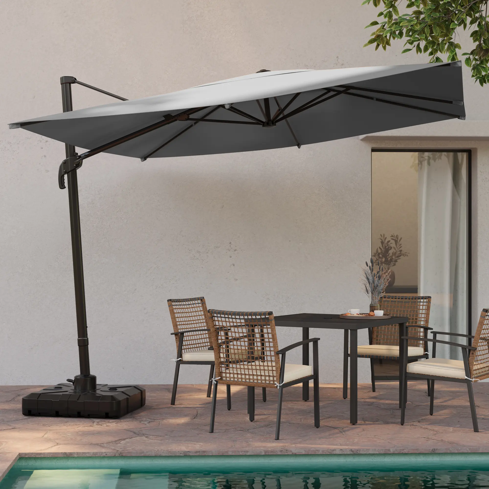 LAUSAINT HOME 10FT Square Offset Aluminum Cantilever Patio Umbrella - Sturdy 8-Rib Iron-Aluminum Frame, Adjustable 360° Rotation, Cross Base, Pre-Assembled, UV-Proof Colorfast Sun Shade, Outdoor Garden Backyard Decor