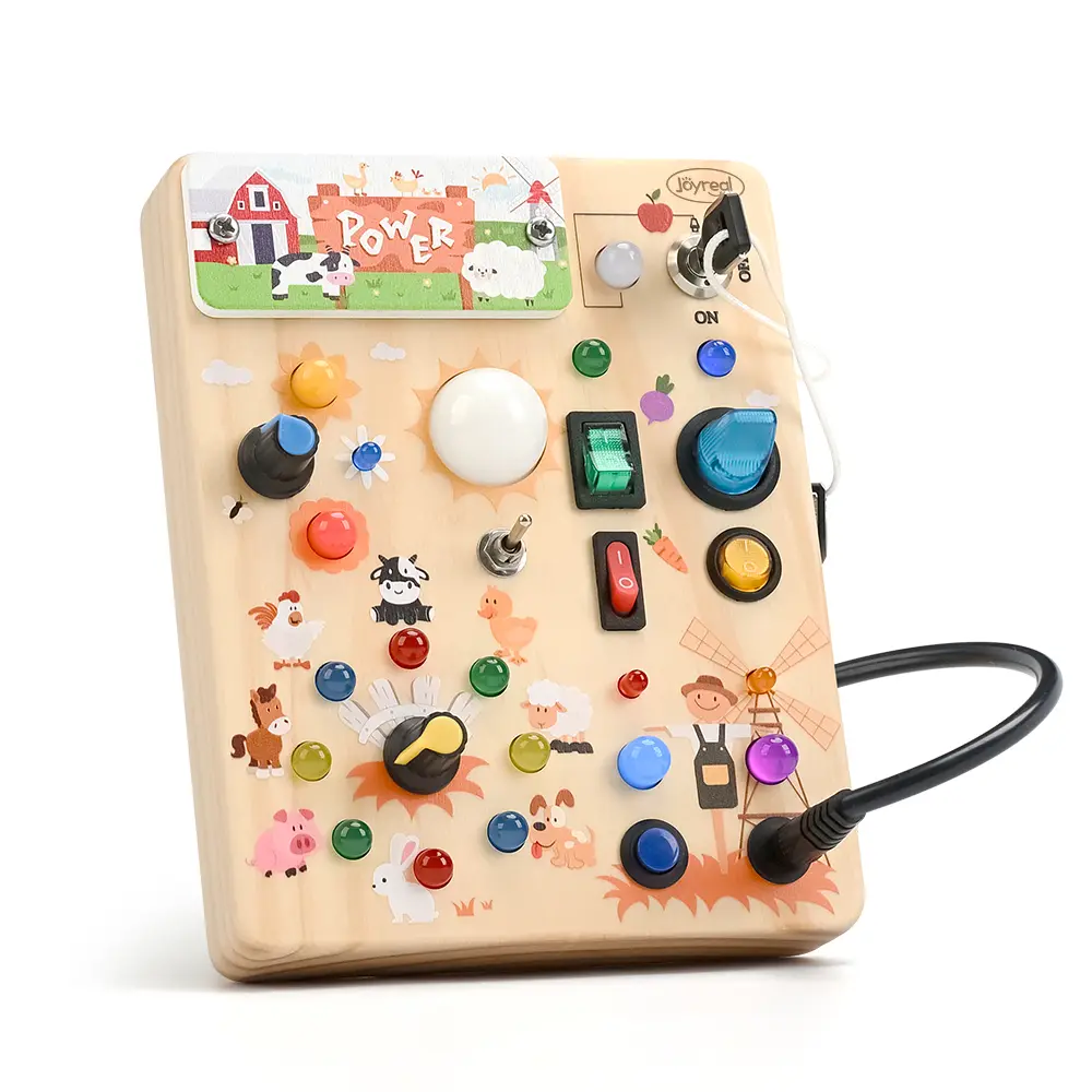 Joyreal Montessori Sensory Busy Board, Square-Shaped Wooden Busy Board with LED Light Up Switches,  Portable Learning Kids Toys,Christmas Gifts Ideas， #SummerVibes
