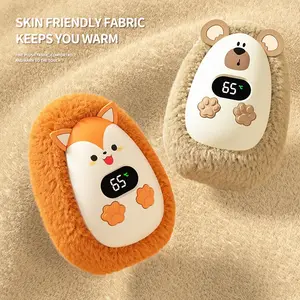 New Cartoon Plush Hand Warmer USB Rechargeable Digital Display Cute Small Portable Heating Pad, Lycra Superfiber Enclosure Material
