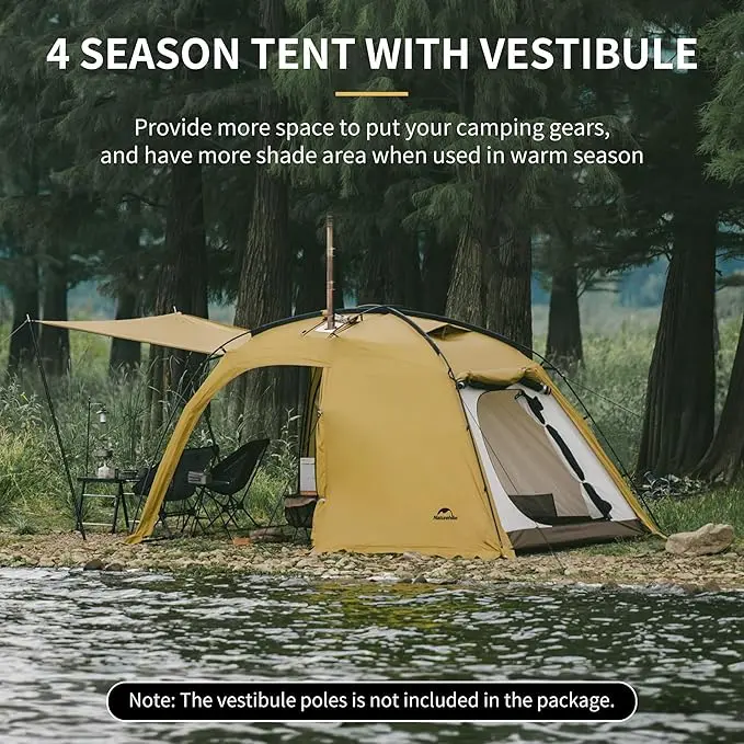 Naturehike Massif Hot Tent with Stove Jack, 4 Season Ultralight Winter Tent, Waterproof Windproof Camping Tent with Room and Vestibule FathersDayGift